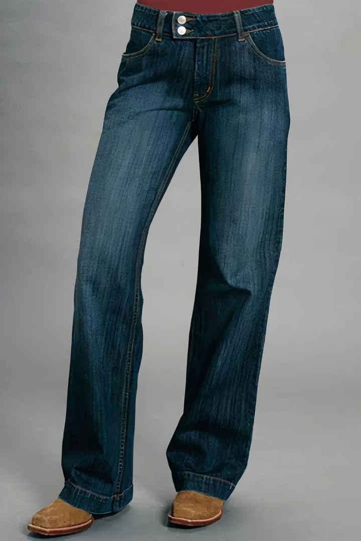 Vintage Oblique Button Mid Waist Straight Leg Jeans