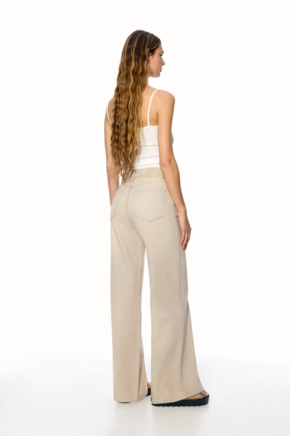 Jeans wide leg tiro alto