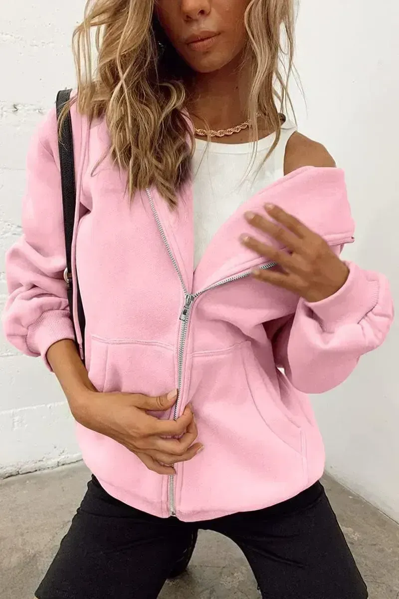Women's Cute Hoodies Teen Girl Fall Jacket Oversized Sweatshirts Casual Drawstring Zip Up Y2K Hoodie with Pocket