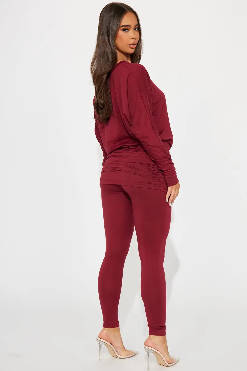 Camila Off Shoulder Legging Set - Wine