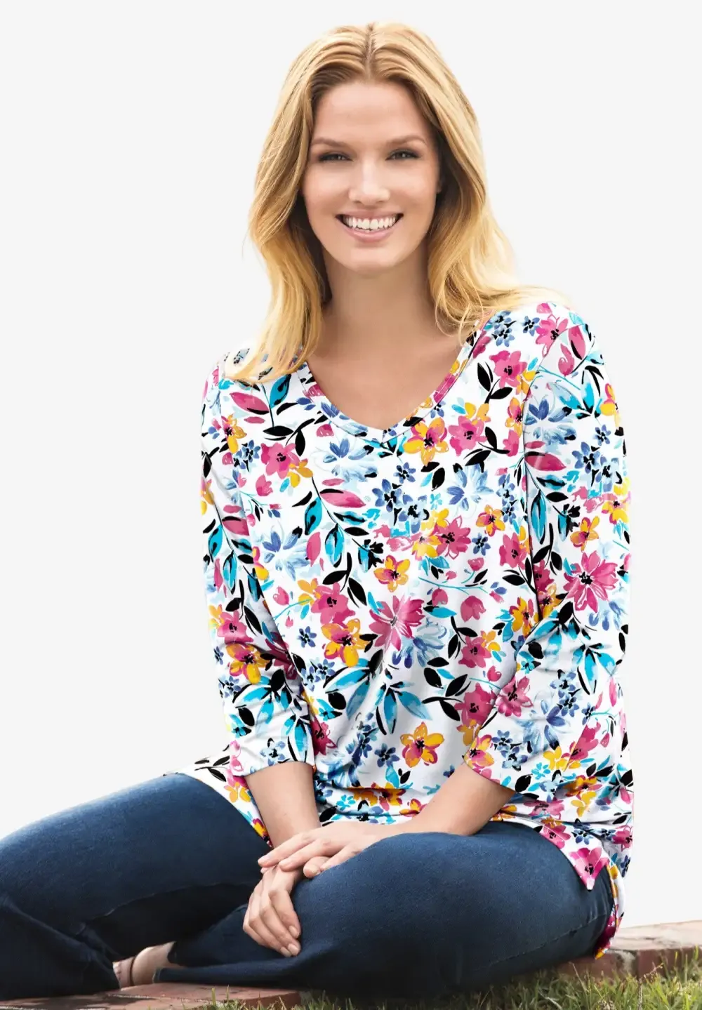 Perfect Three-Quarter Sleeve V-Neck Tunic