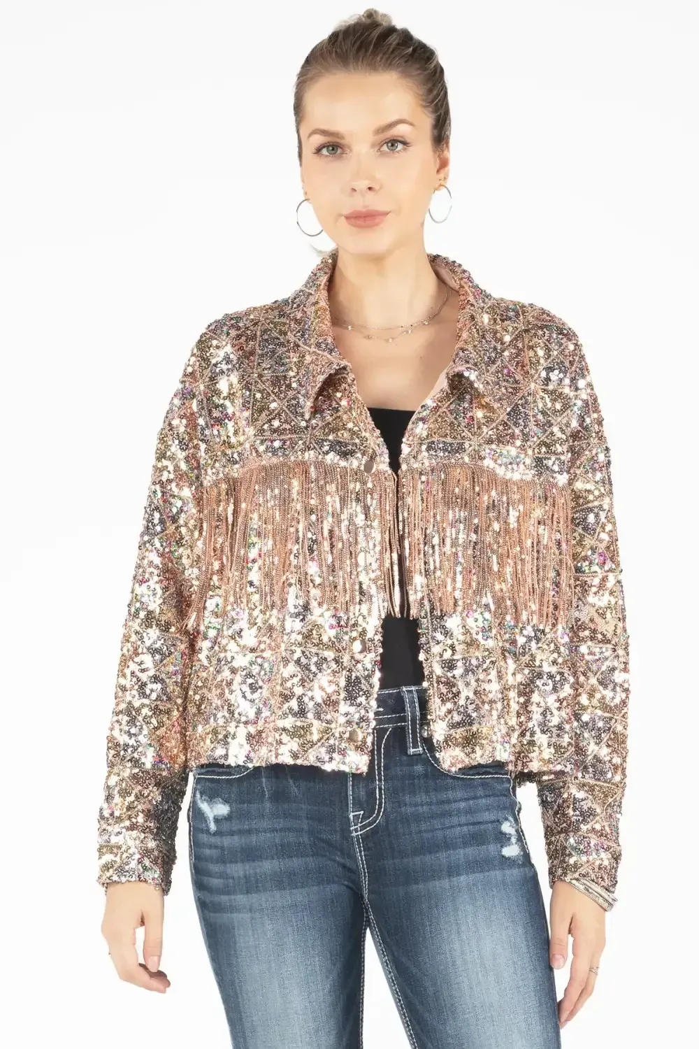Geometric Sequin Fringe Jacket