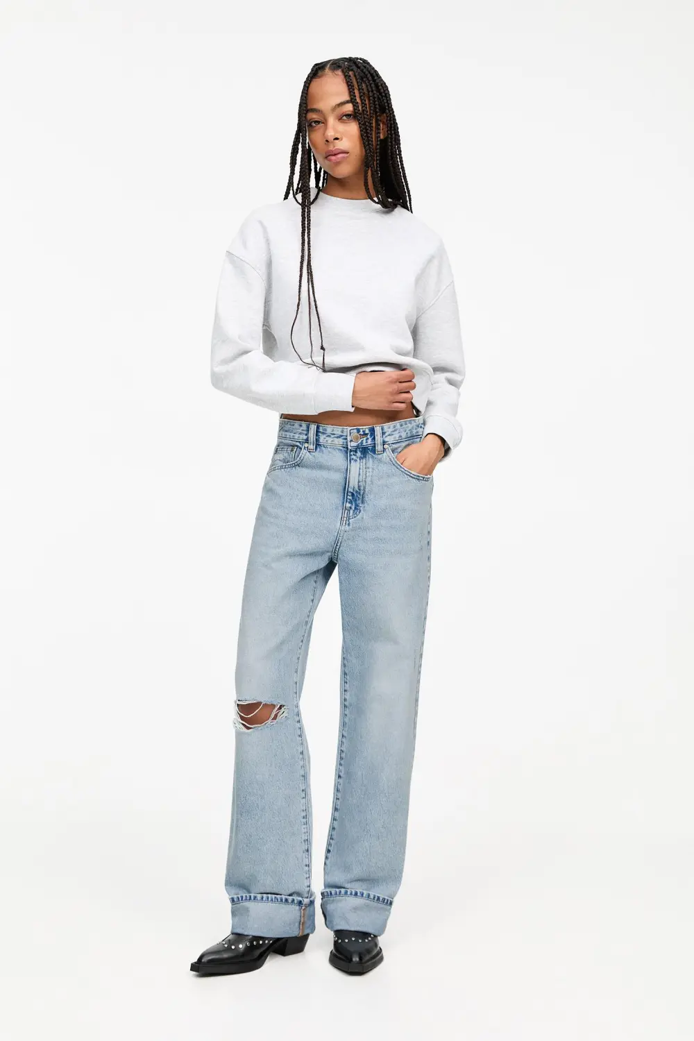 Jeans baggy rectos vuelta bajo