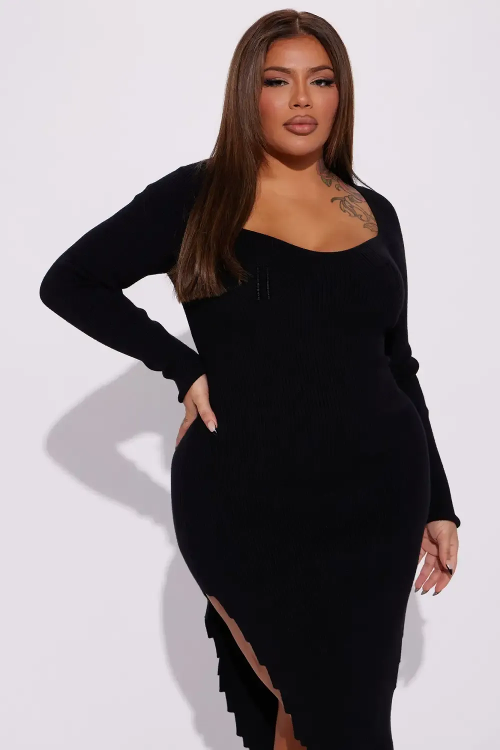 Seduction Sweater Maxi Dress - Black