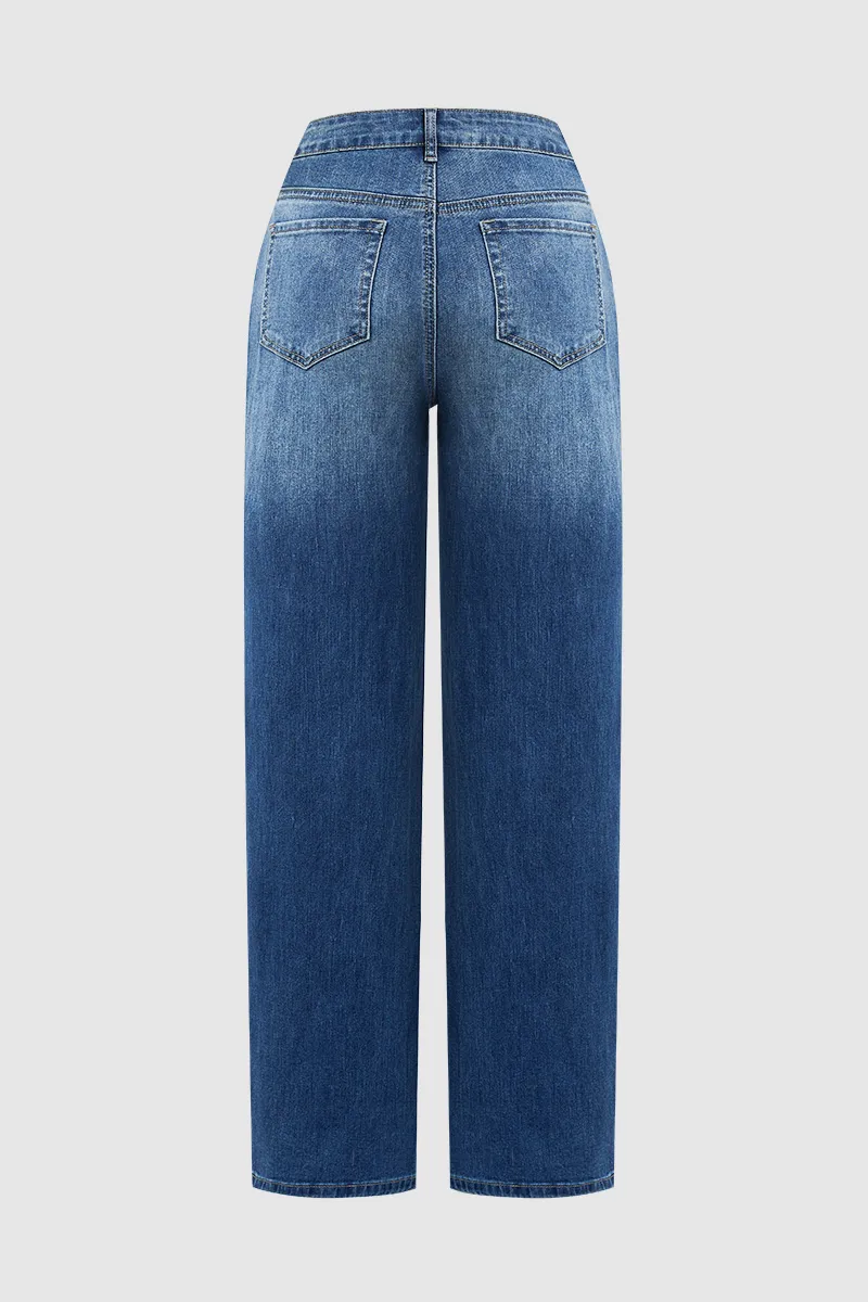 Wash Stretchy High Waist Straight Leg Jeans