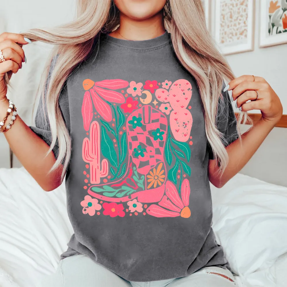 Women's Tropical Plant Print Short-Sleeved Top