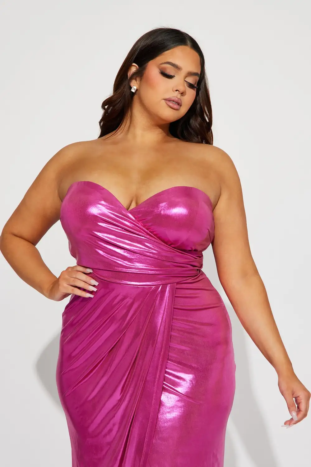 Sweet Heart Metallic Maxi Dress - Hot Pink