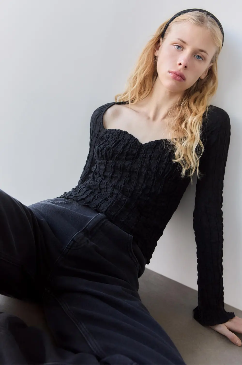 Textured corsetry-inspired top