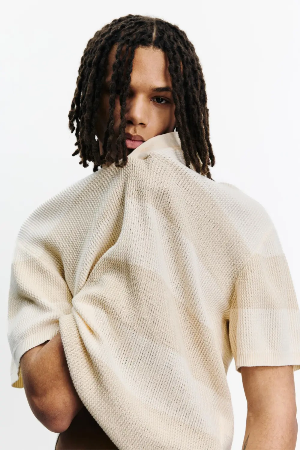 Textured striped polo shirt