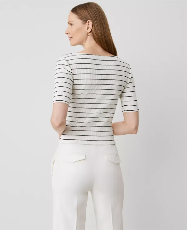 Striped Crossover Neck Top
