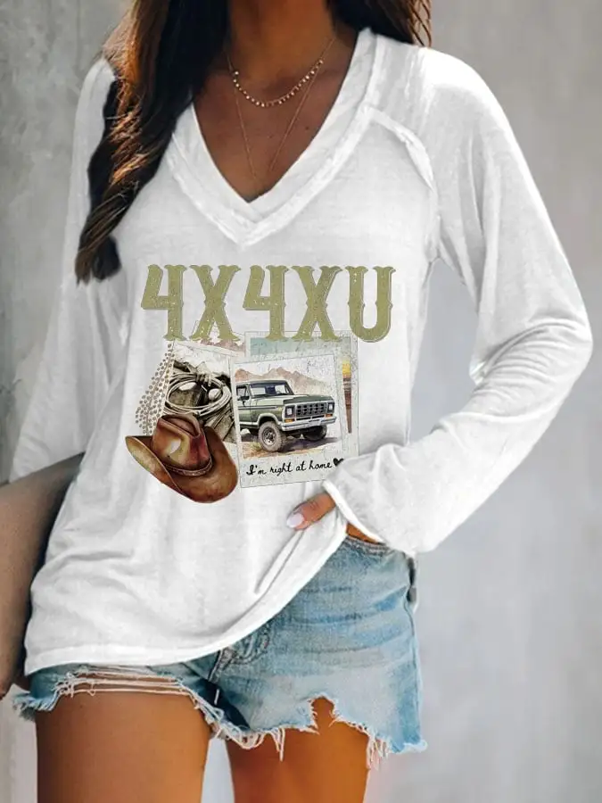 Women's I'm Right At Home Print V Neck T-Shirt