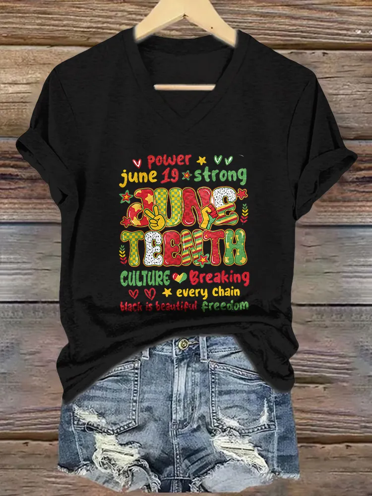Women'S June Teenth V-Neck Short-Sleeved T-Shirt