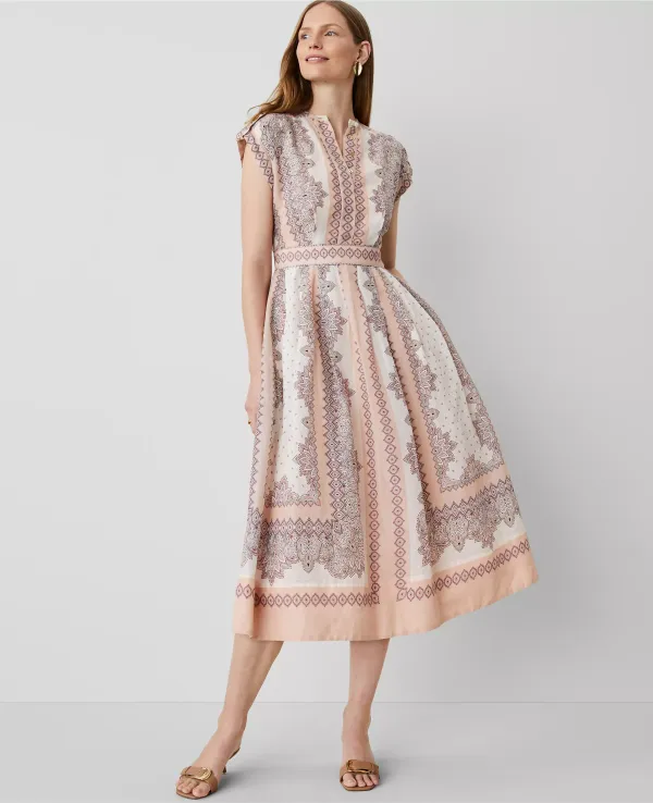 Studio Collection Paisley Split-Neck Flare Dress