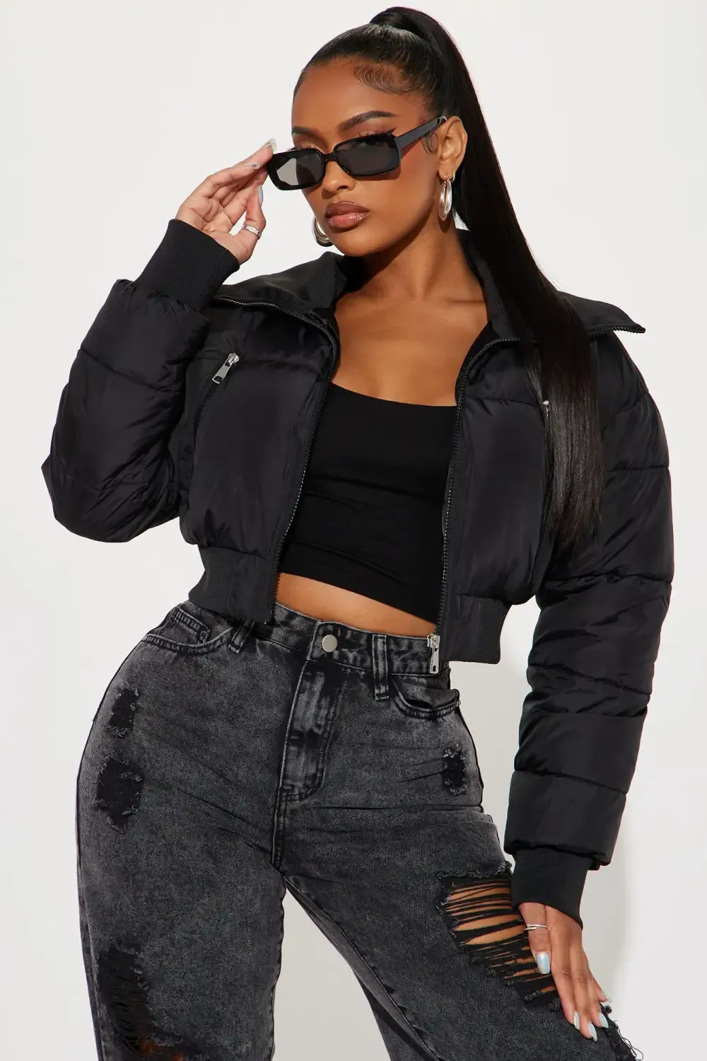 One Wish Only Puffer Jacket - Black