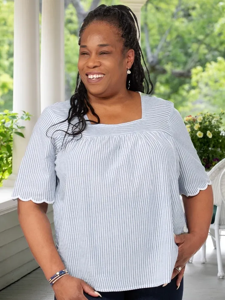 Striped Top With Scalloped Trim