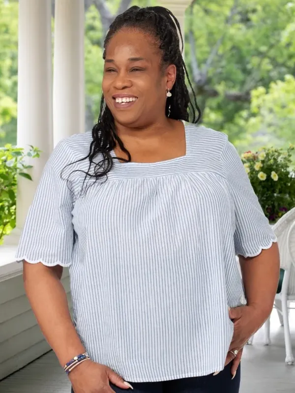 Striped Top With Scalloped Trim