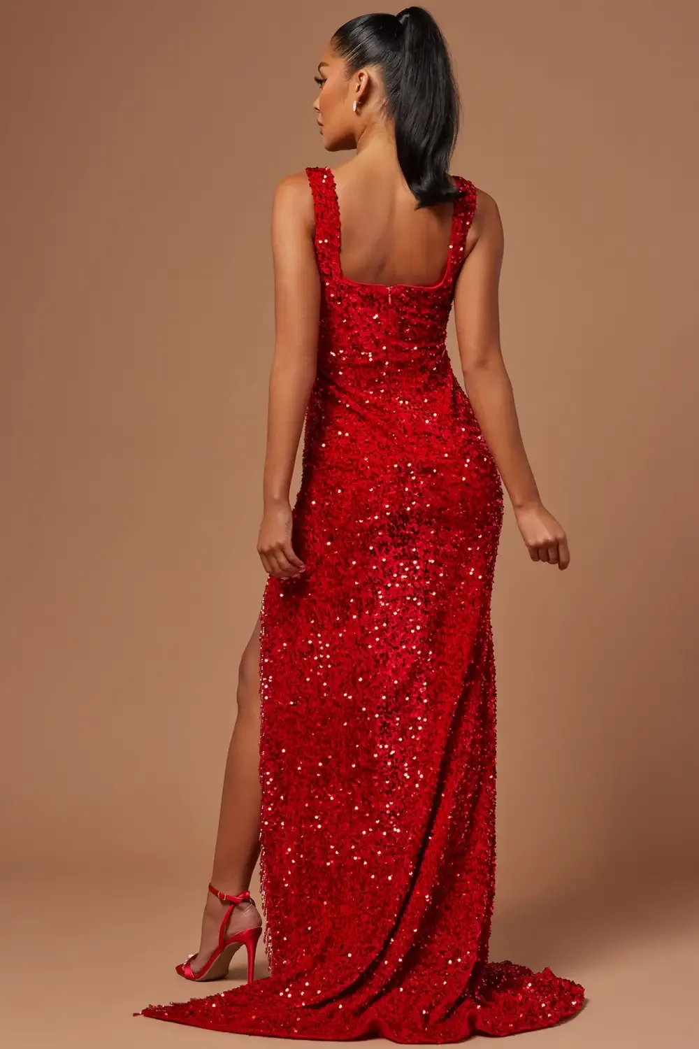 Lana Embellished Sequin Gown - Red