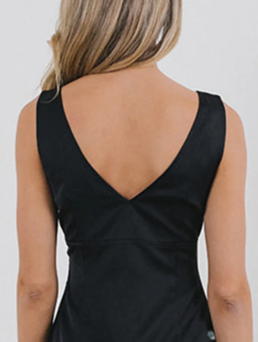 Mini Dress In Satin Black With Ivory Bow