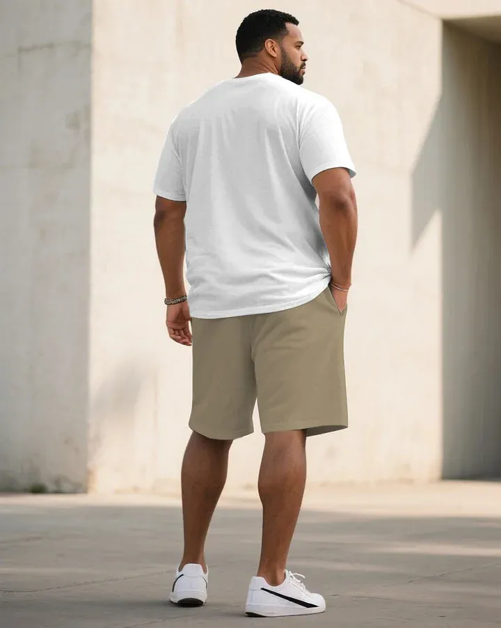 Big  Tall Men Grey  Red  Blue  Green Khaki  Pink Casual Sports Chest Large Logo Printed Crew Neck Short Sleeve T-Shirt Shorts Suit