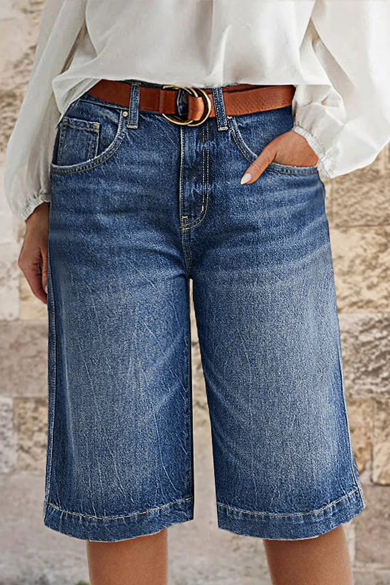 Wash Mid Rise Straight Leg Capri Jeans Without Belt
