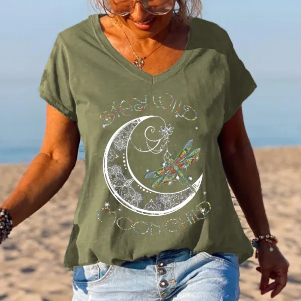 Stay Wild Moon Child Dragonfly Black T-shirt