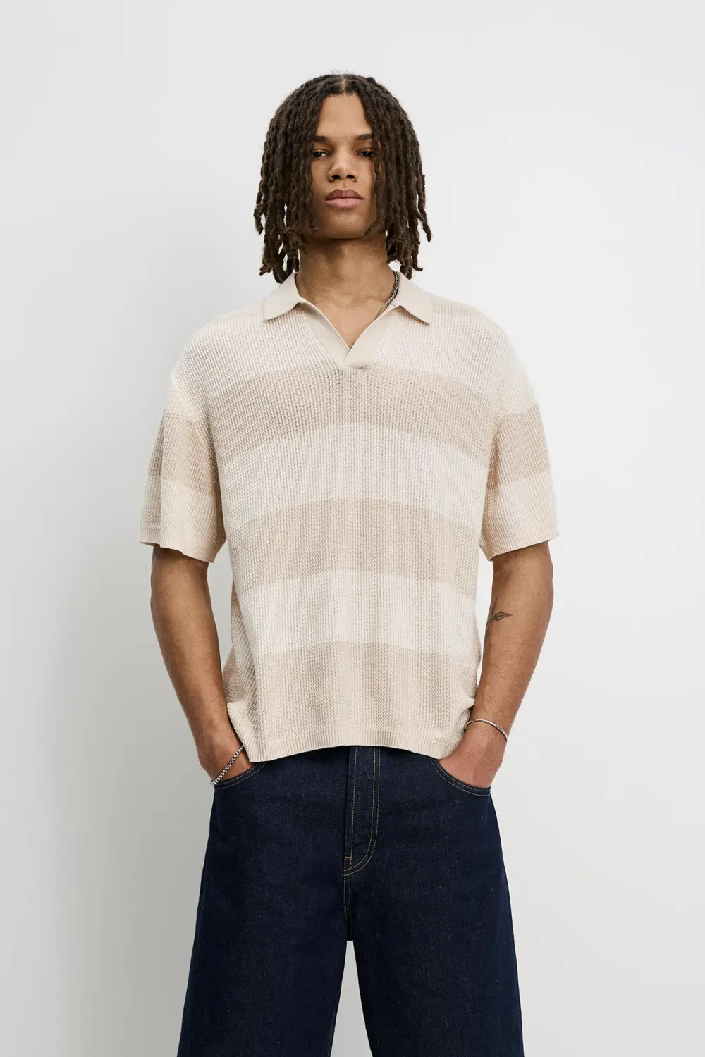 Textured striped polo shirt