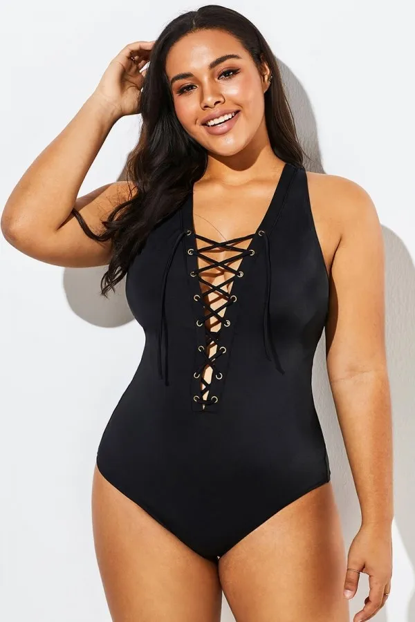 Floral Print Front Line Open Back One Piece Swimsuit