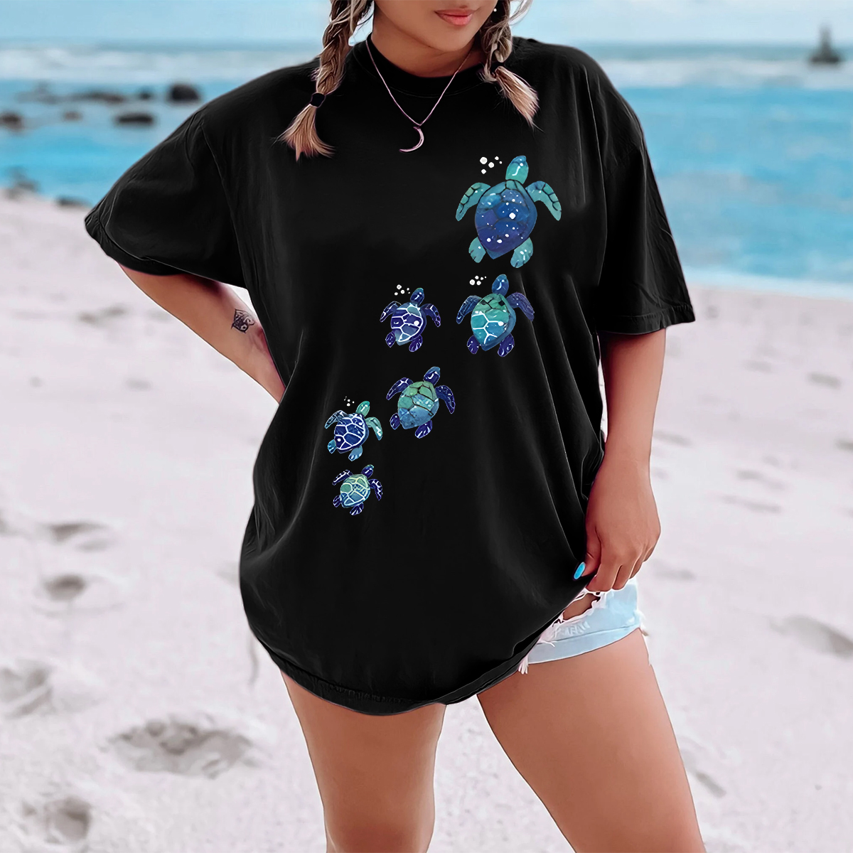 Sea Turtle Galaxy Style Print T-Shirt