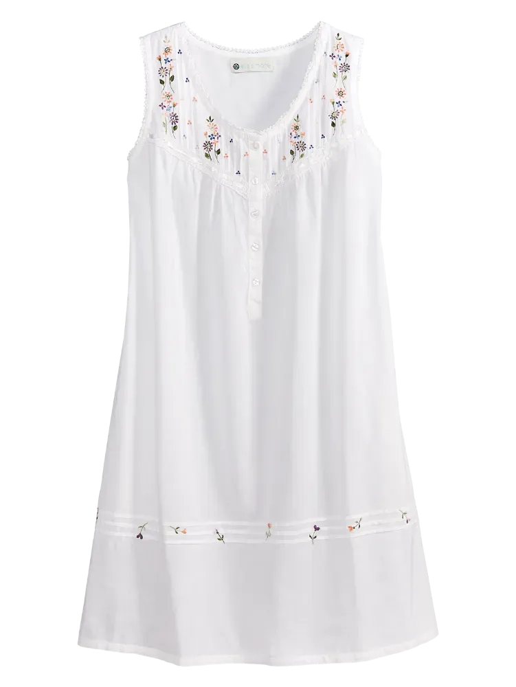 Ella Simone Embroidered Floral Cotton Chemise
