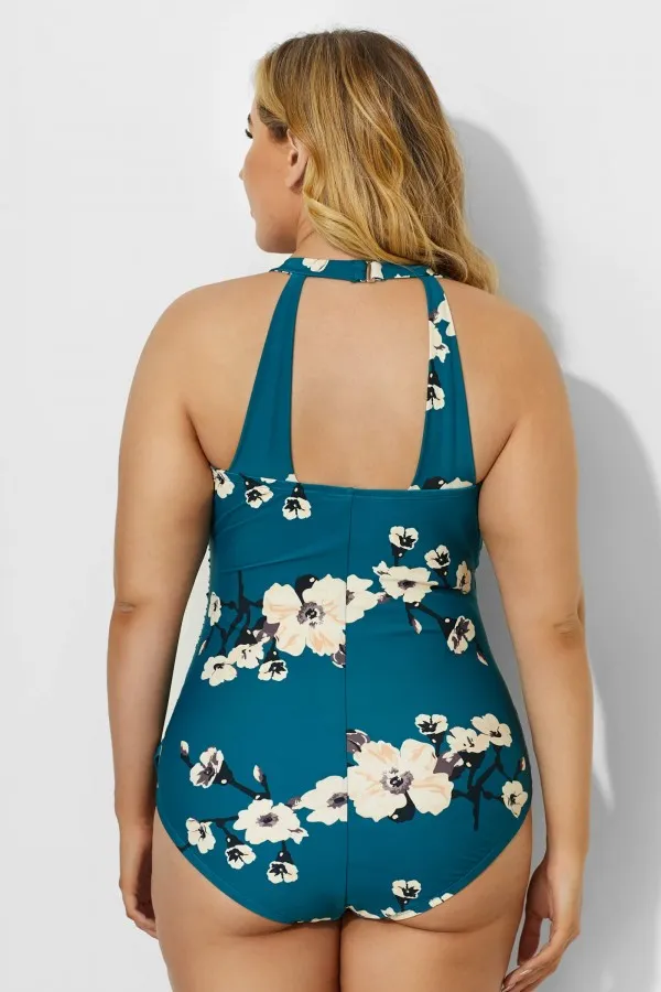 Poppies H-Back Sarong Front One Piece Swimsuit
