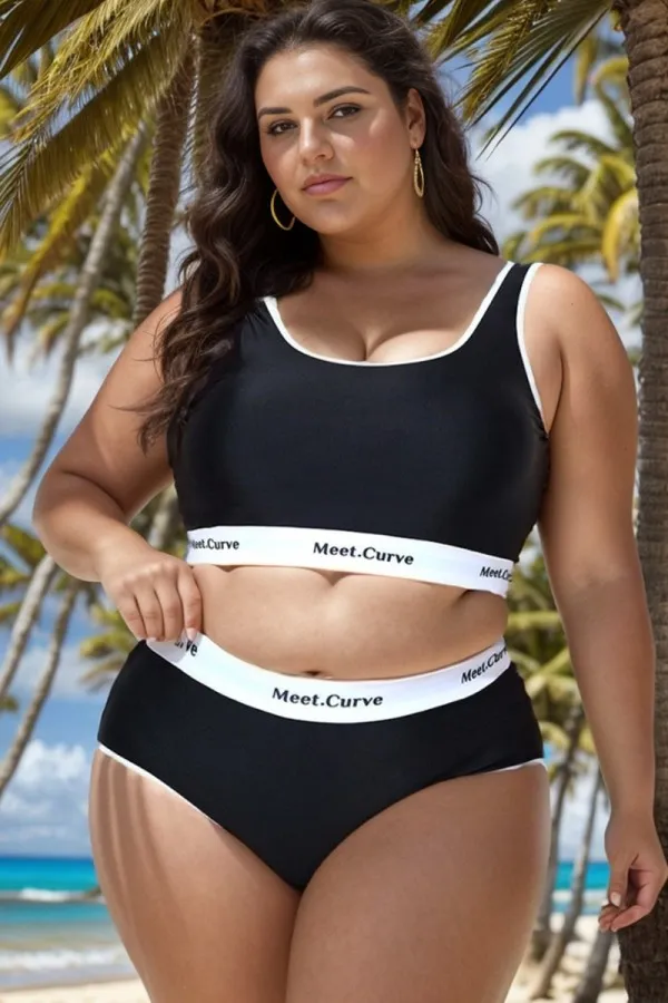Plus Size Wireless Color Banding Scoop Bikini Top