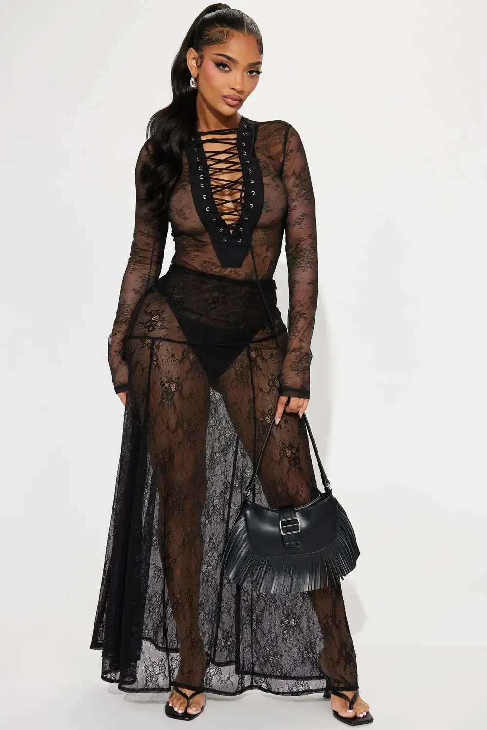 See Through Me Lace Bodysuit - Black