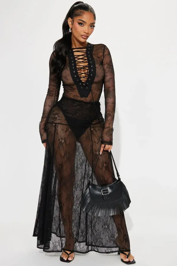 See Through Me Lace Bodysuit - Black