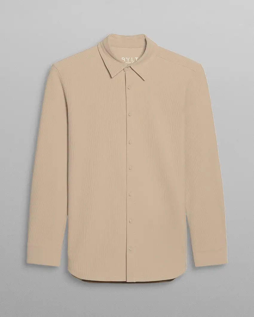 Ribbed+ Long Sleeve Button Down