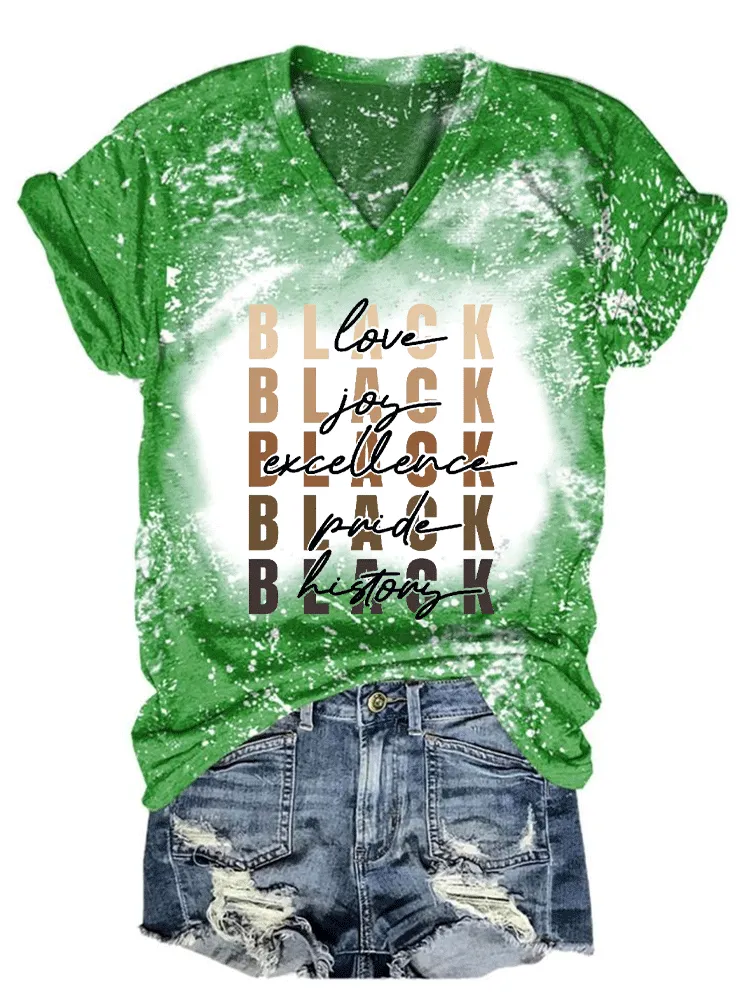 Women'S Black Love Joy Excellence Pride History V-Neck T-Shirt