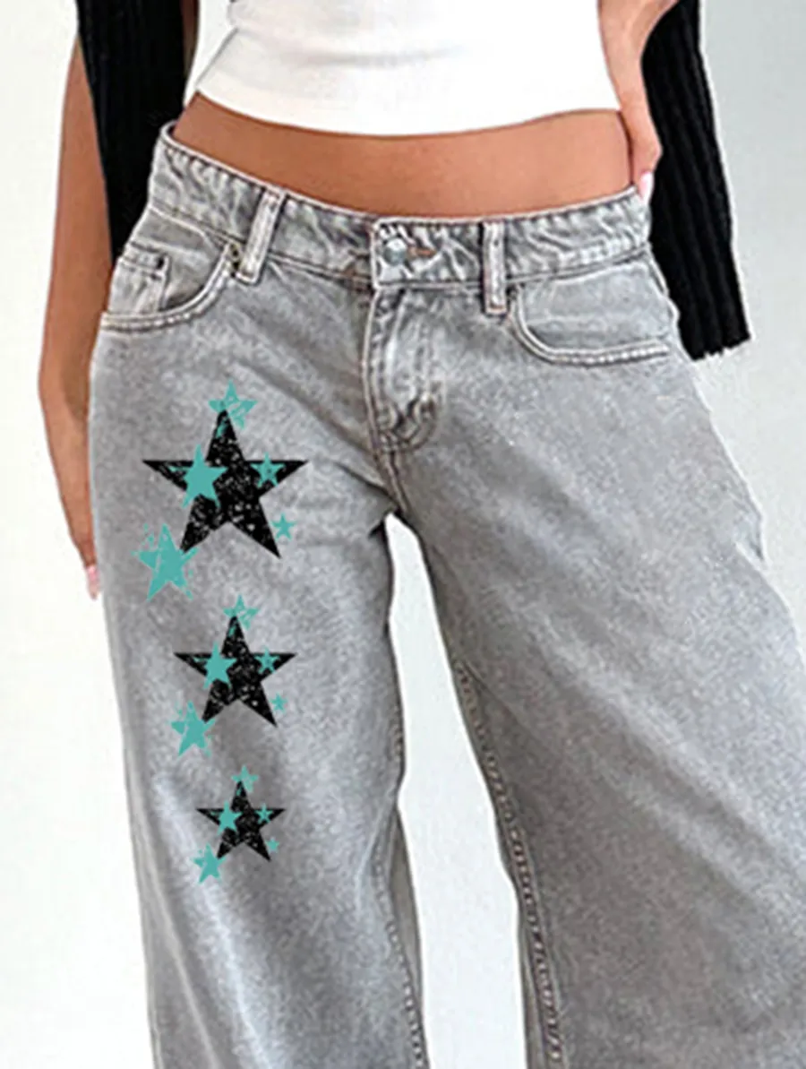 Grey Wash Roomy Extra Wide Low Rise Jeans