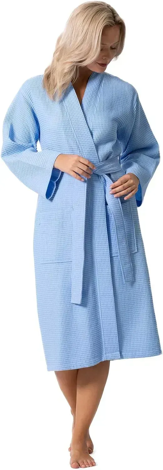 Turkish Linen Waffle Knit Lightweight Kimono Spa & Bath Robes for Women - Quick Dry - Soft