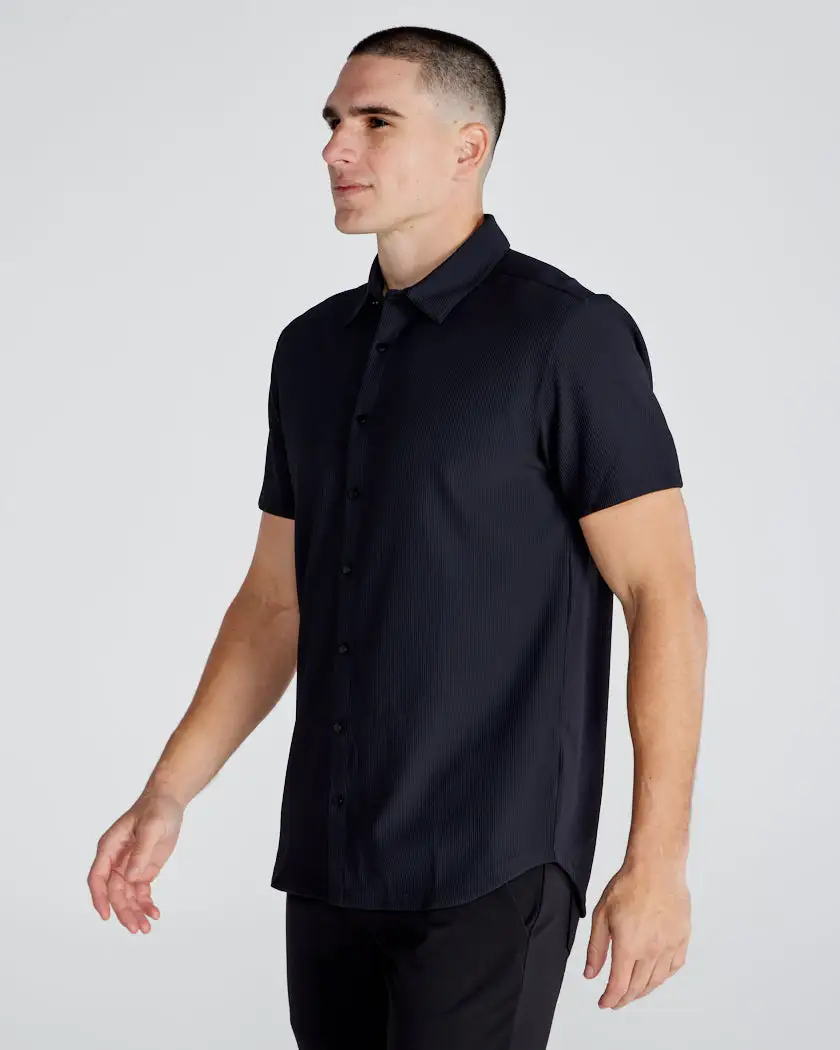 Ribbed+ Short Sleeve Button Down