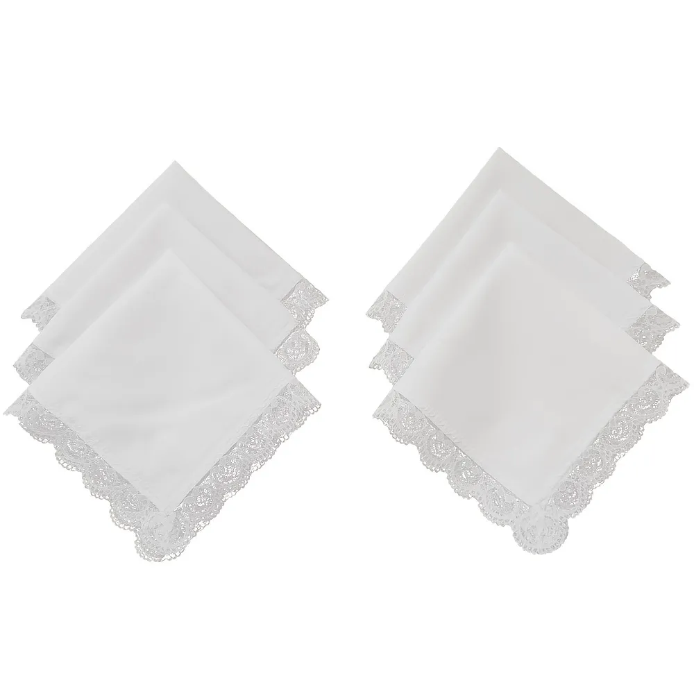 Six Ladies' Pure White Lace Decorated Handkerchiefs