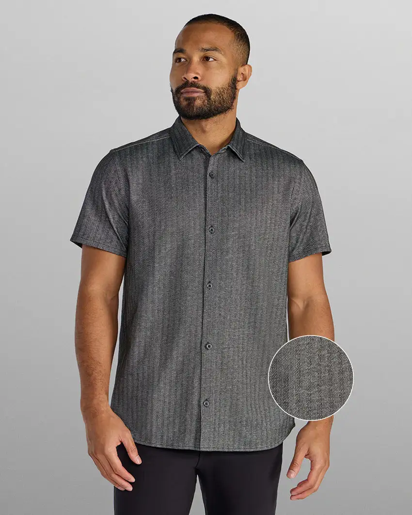 Herringbone Short Sleeve Button Down