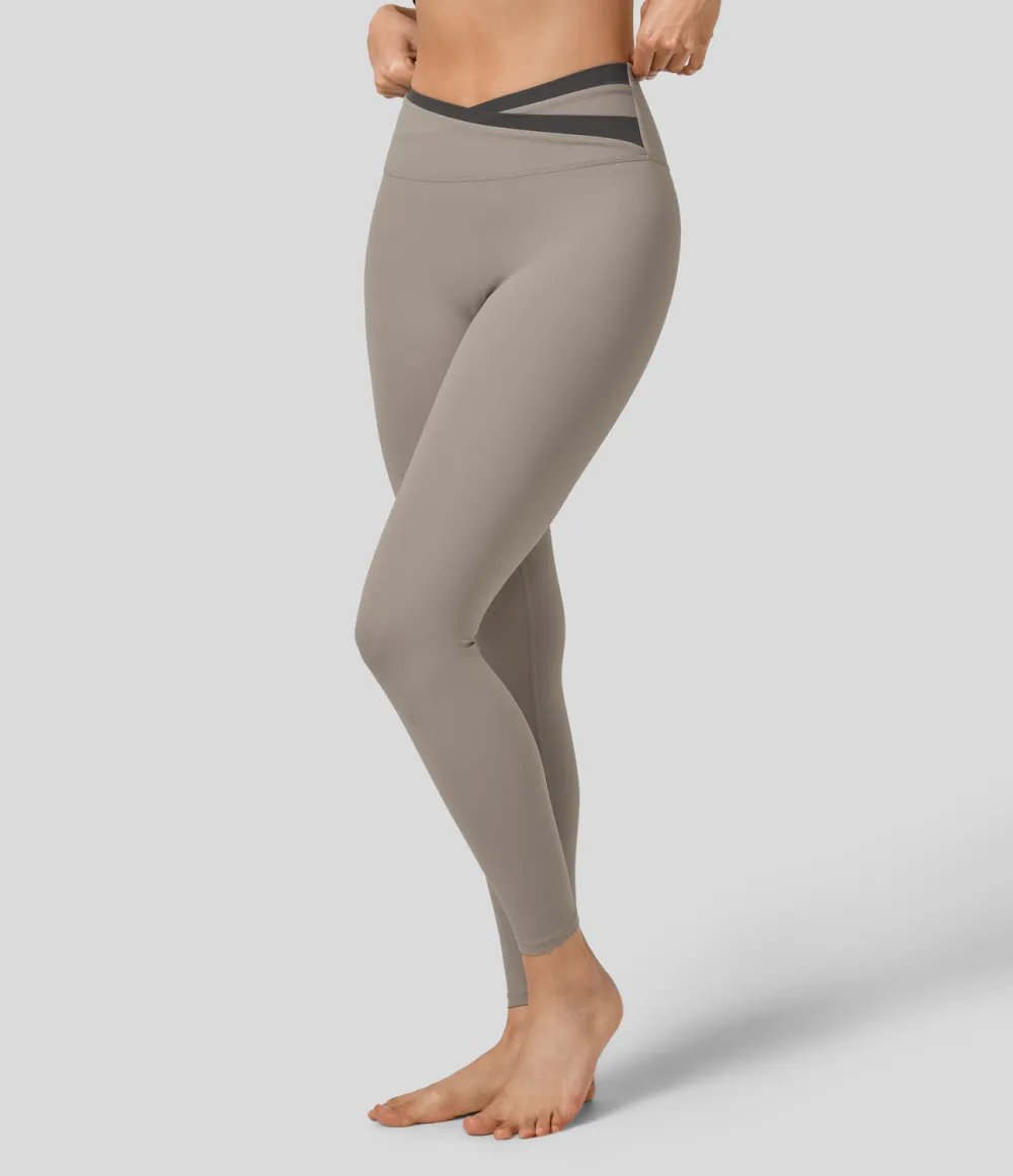 High Waisted Crossover Color Block 7/8 Yoga Leggings
