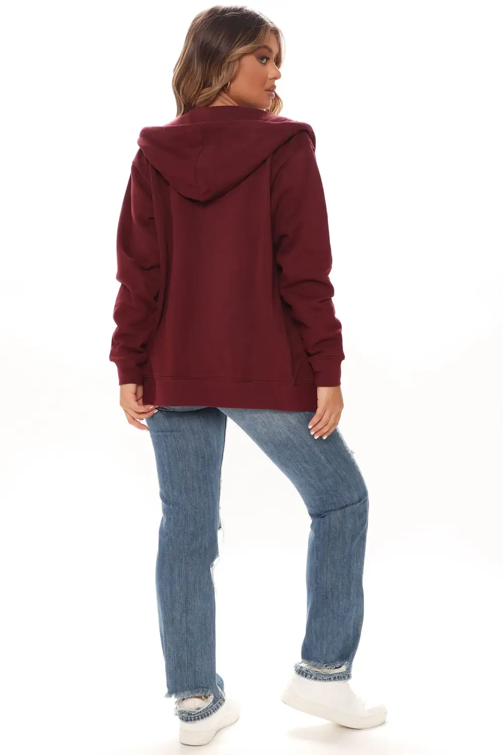 Stole Your Boyfriend's Oversized Zip Up Hoodie - Burgundy