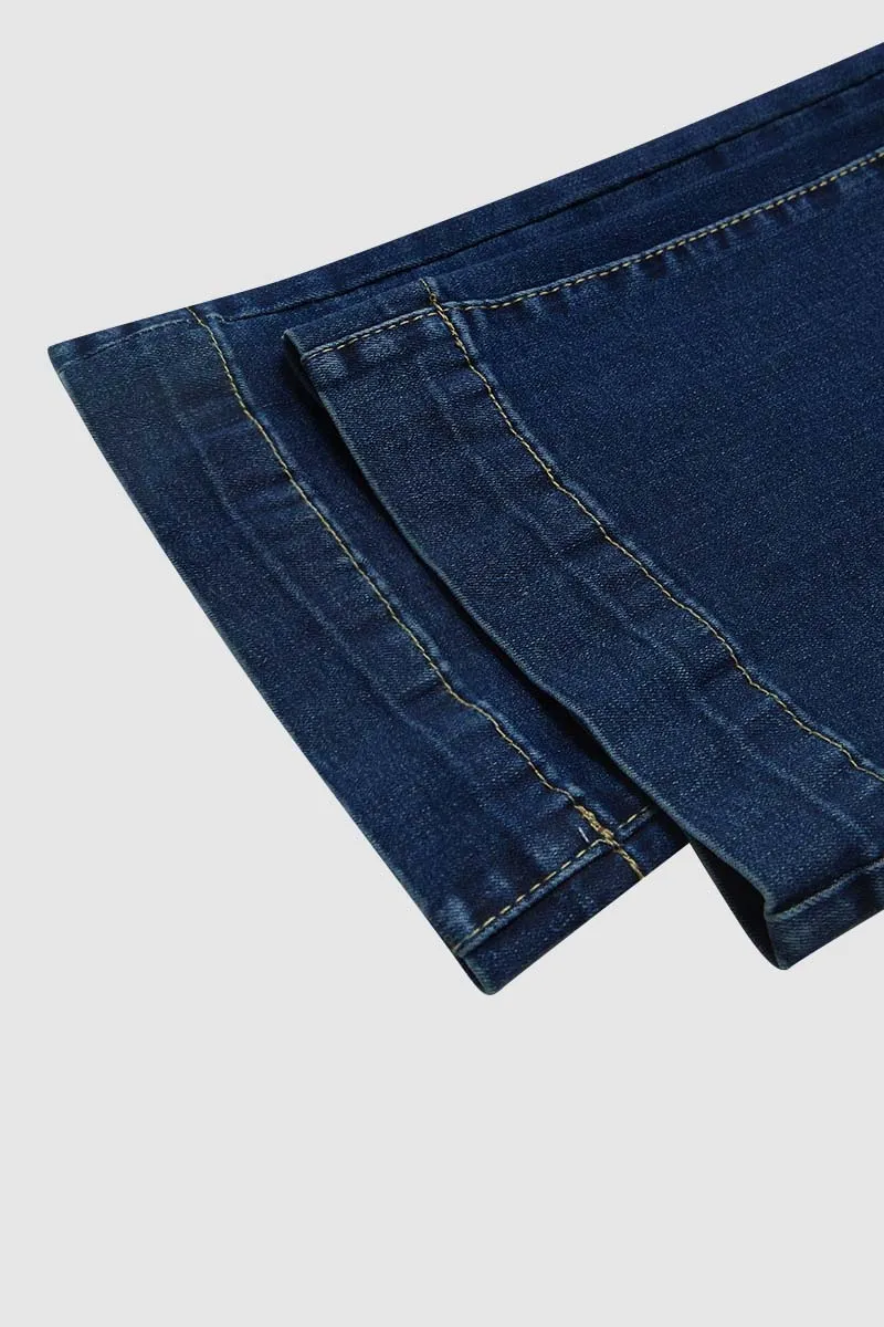 Wash Braided Decor Mid Rise Flare Jeans Without Belt