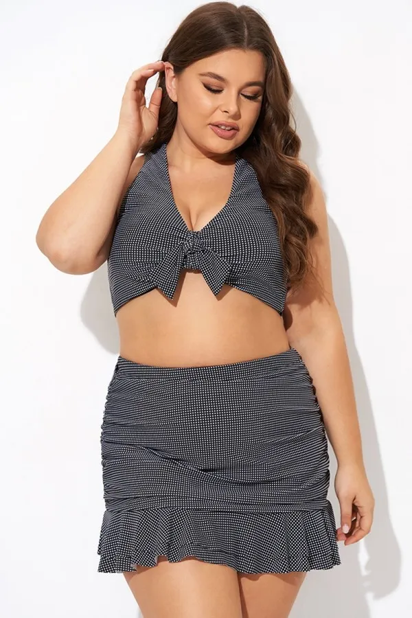 Black Checkers Pattern Knot Bikini Top