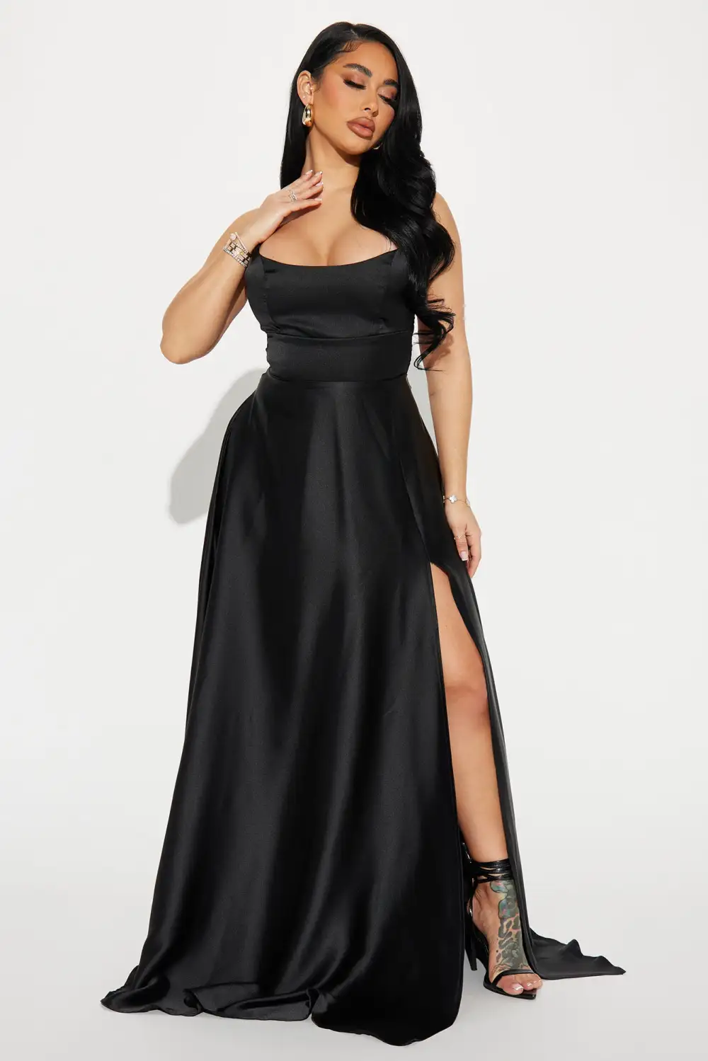 Clara Satin Maxi Dress - Black