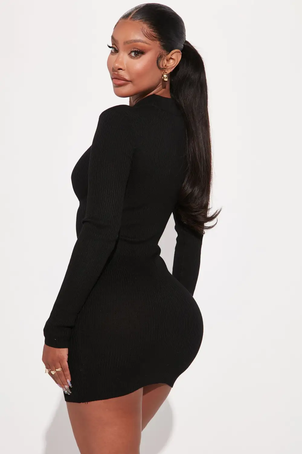 Izabella Sweater Mini Dress - Black