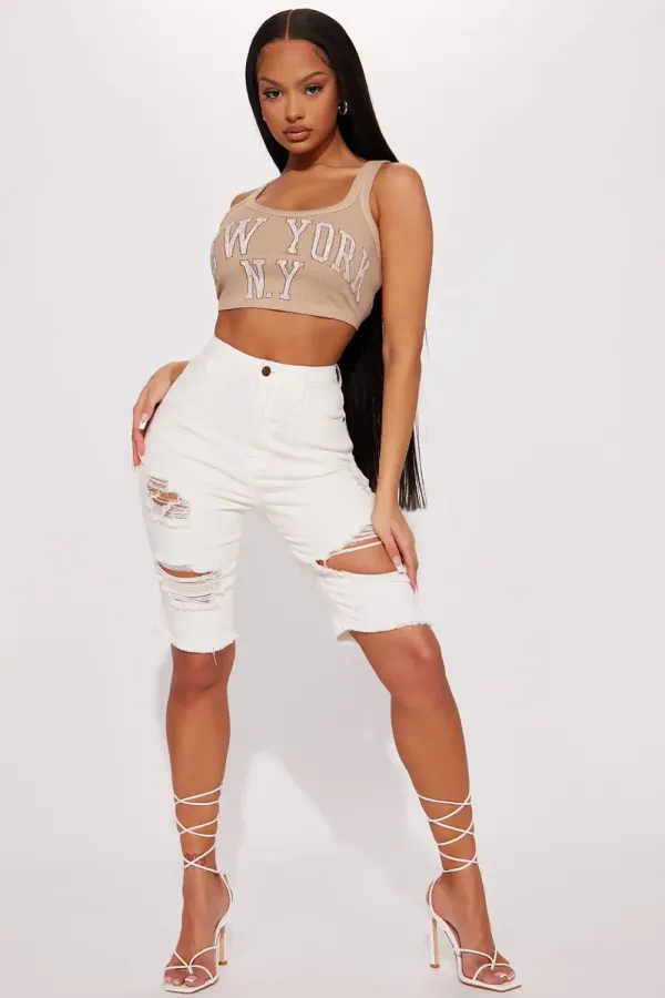 Made Ya Look Denim Bermuda Shorts - White