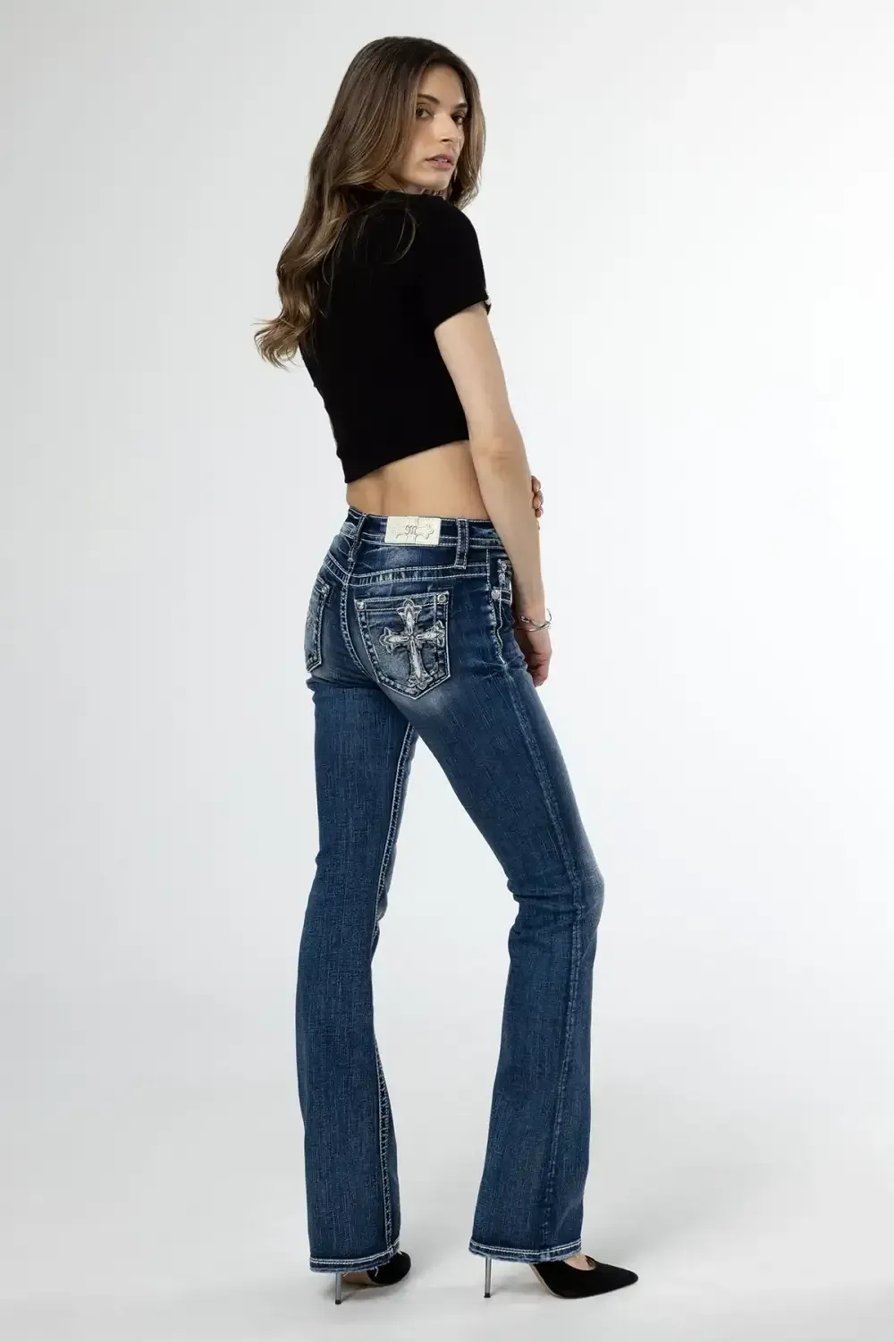 Scalloped Edge Cross Bootcut Jeans