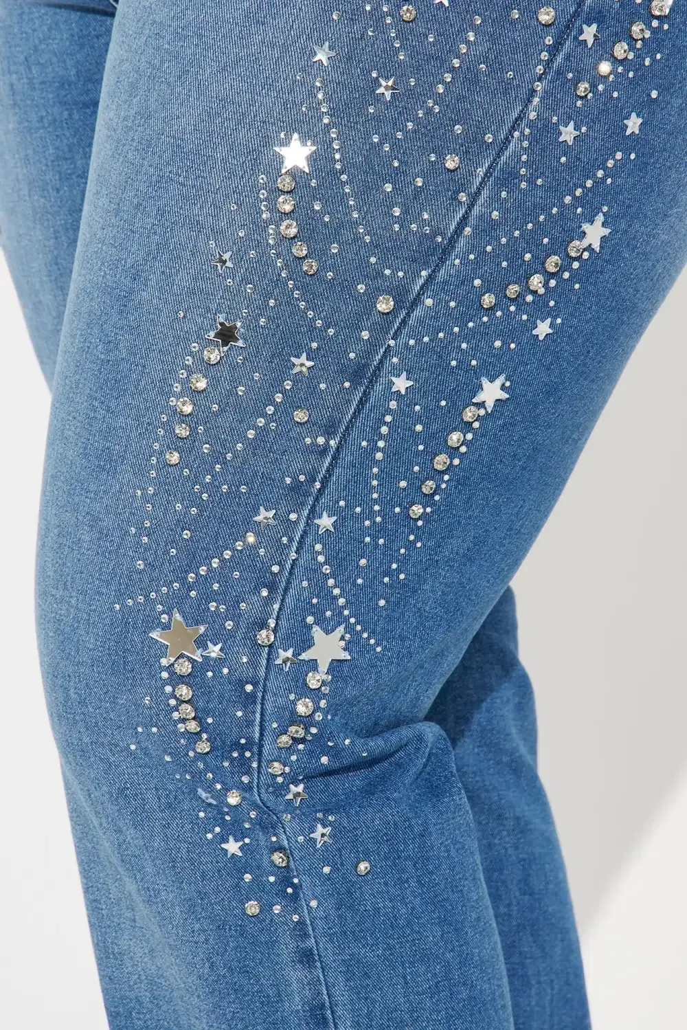 Starstruck Embellished Straight Leg Jeans - Medium Wash