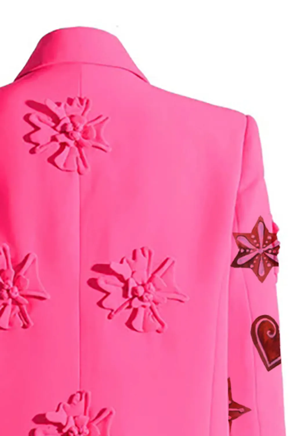 Smart Rosette Appliqué Lapel Collar Long Sleeve Double Breasted Blazer